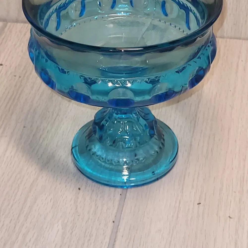 Vintage Indiana Glass Aqua Blue King Crown Thumbprint Candy Dish Blue